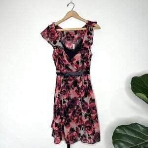 Elle Chiffon Floral Rose Mini Short Dress Sz M Y2K 90s NWT Sex & The City Vibes